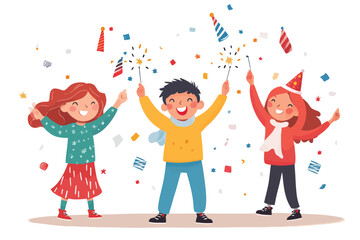 Fototapeta premium Children playing under confetti