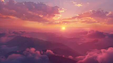 Stunning Sunset Over Mountain Range - Aerial View