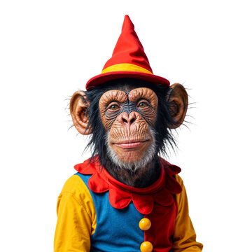Chimpanzee dressed as playful circus clown