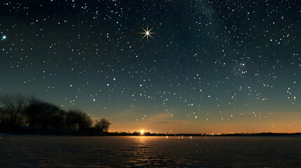 Starry Night Over Frozen Lake: A Winter Landscape