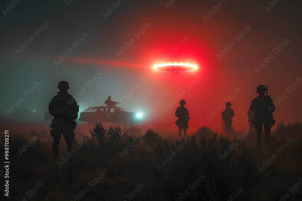 Aufkleber mysterious ufo encounter and alien abduction with flying saucer generative ai