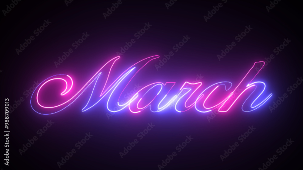Poster abstract glowing text month march light neon effect background. march text animation