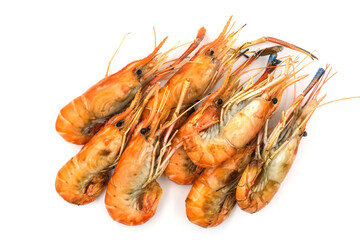 Grilled shrimp on a white background. Seafood. Natural symptoms