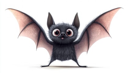 Fototapeta premium Cute Bat with Outstretched Wings on White Background