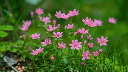 Obraz premium Delicate Pink Wildflowers Blooming in a Lush Meadow