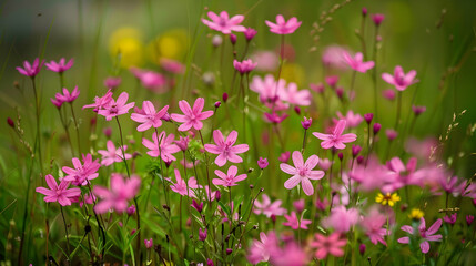 Fototapeta premium Delicate Pink Wildflowers in a Lush Meadow