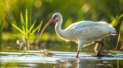 Obraz premium White Ibis Bird in Water - Wildlife Photography