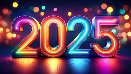 new year eve colorful neon numbers bokeh lights banner