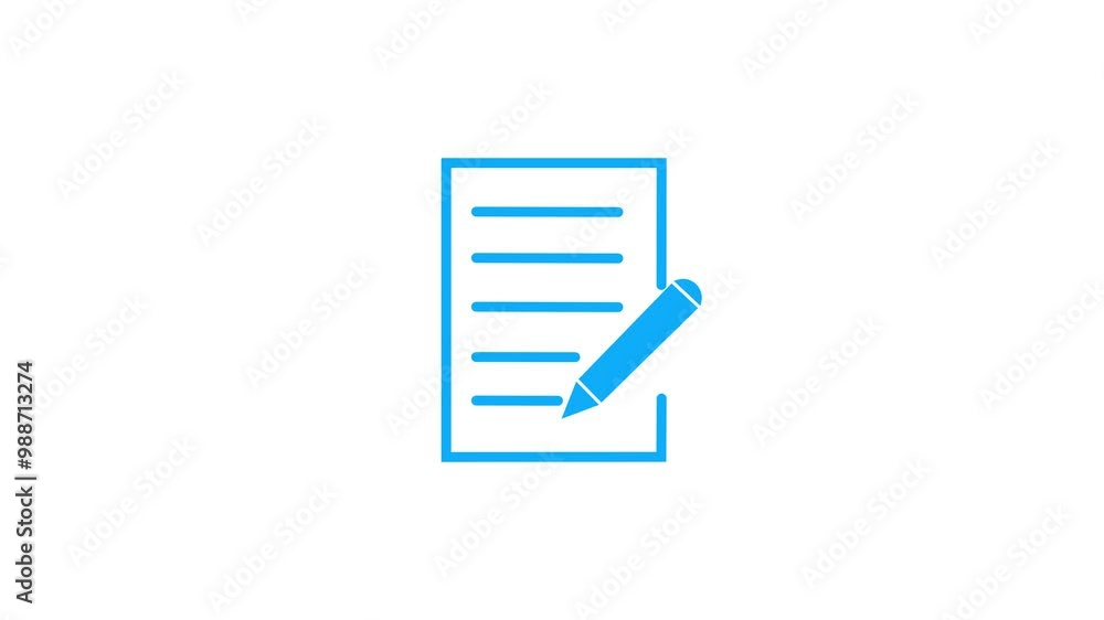 Poster document icon with pen sign animation. documents checklist with a pen icon isolated. five line , doc