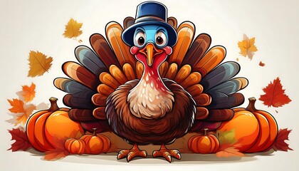 cartoon thanksgiving turkey white background
