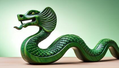 Fototapeta premium green wooden snake symbolizing chinese new year