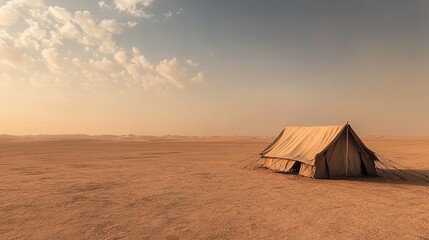 A solitary Bedouin tent in the Saudi Arabian desert, surrounded by vast stretches of sand