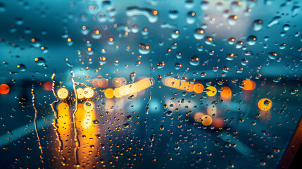 Rainy Night Cityscape Through Car Window