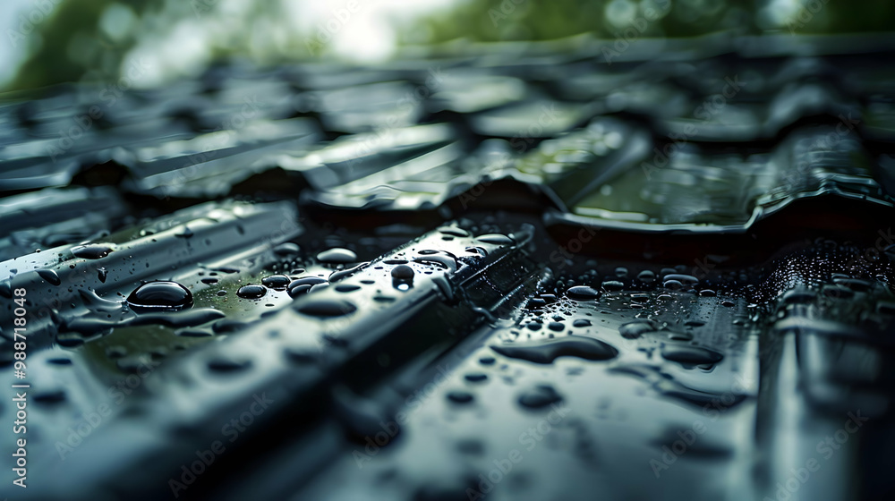 Canvas Prints Close Up of Raindrops on a Metal Roof