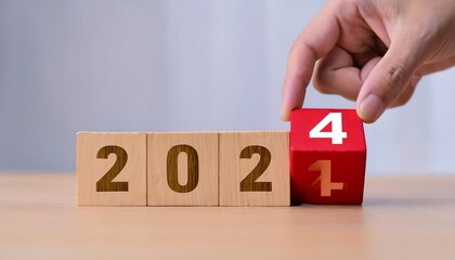 year strategy target planning business goal new year hand pushes wooden cubes red calendar showing symbolizing new startup next year