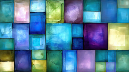 Vibrant mosaic of colors depicting abstract shapes in a captivating arrangement similar to stained glass art