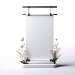 paper scroll with flower, blank poster isolated in the white background