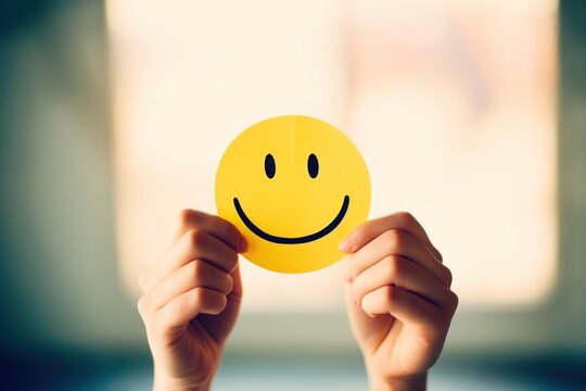 Happy smile face hand photo anthropomorphic.