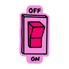 Hand-drawn on/off switch illustration. Creative sticker symbolizing control, power, and decision-making. Vector illustration for technology, productivity, and energy management.