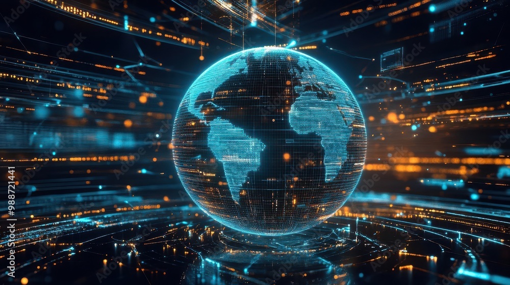 Aufkleber glowing digital globe with network connections representing worldwide connectivity big data and the 