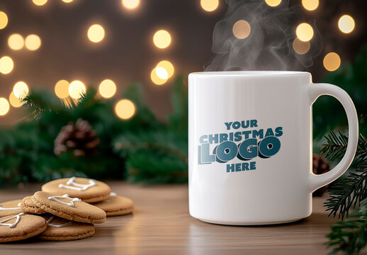 Mockup White Mug Christmas Promotion. Generative AI