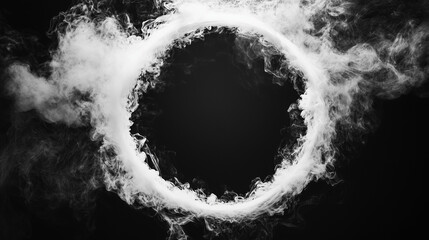 Obraz premium Białe, wirujące chmury dymu tworzą tajemniczą ramkę na czarnym tle. 