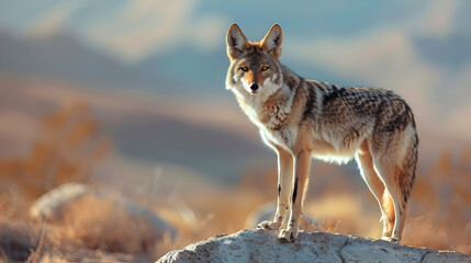 Fototapeta premium Coyote in the Desert: A Striking Portrait of a Wild Animal