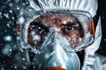 Chemical Protection. Ensuring Safety with Goggles, Gloves, and Shield from Reagents Splash