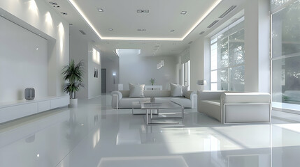 Modern Minimalist Living Room Design with White Walls and Large Windows