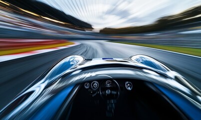 Blurred race car speeding on track.