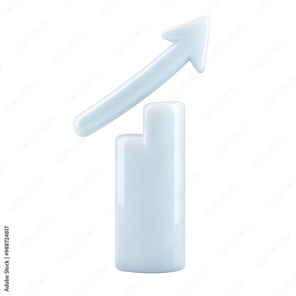 Poster a blue and white object with a sharp point on top and a curved line underneath