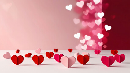 love frame - Pink heart shaped confetti forming a header - footer background