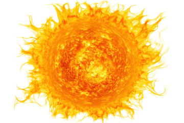 A stunning solar image capturing the sun glowing, textured surface with intricate details of solar activity, isolated on an entirely white background