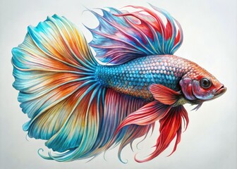 Fototapeta premium A majestic betta fish with delicate fins and shimmering scales glistens in the water, its beauty accentuated by intricate patterns and vibrant colors.