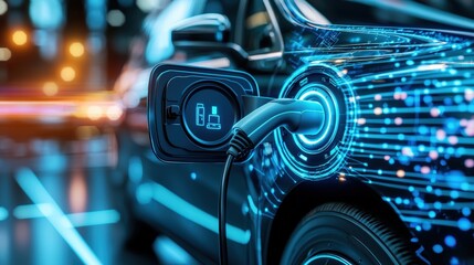 Obraz premium Electric Car Charging with Futuristic Technology Design