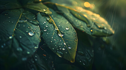 Rain Drops on Lush Green Leaves - Nature Photography