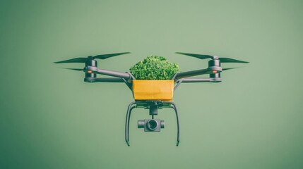 Drone delivering a package of fresh groceries to a doorstep, food delivery, technology in food distribution, no blur, photo not dark, everything is clear, copy space
