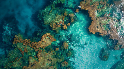 Aerial View of Turquoise Ocean with Coral Reef