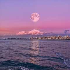 Aerial view of the old coastal city from the rivers end while sunset over river