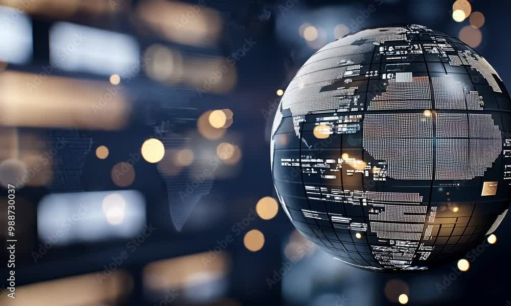 Poster witness the intricate digital representation of global data connectivity illuminated by vibrant ligh