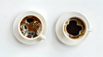 Fototapeta premium Two Cups of Fresh Coffee on White Saucers