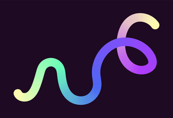 Neon Color Gradient squiggle lines. Scribble stripe with wavy elements. Abstract organic dynamic colorful Sshapes on dark background.