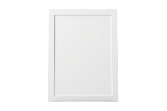 An empty instant photo frame standing upright, with a slight shadow cast on a white surface, Isolated on white background