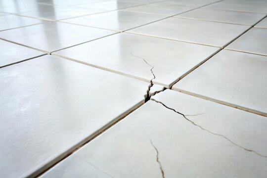 white floor tile in house with crack damage