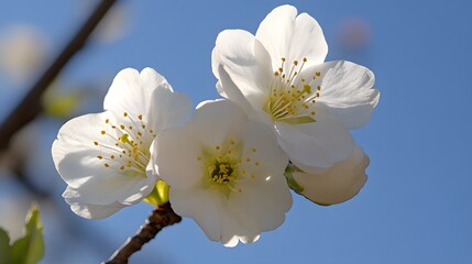 Delicate White Cherry Blossoms Against Blue Sky