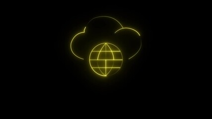 Neon line cloud with globe like global data. animation on black background. - Powered by Adobe