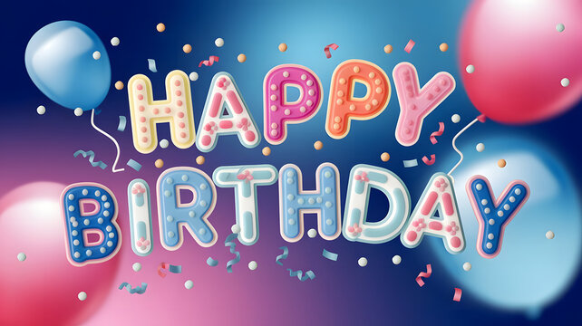Happy Birthday. multicolor letters and metallic blue background. Date of birth, happiness, birhtday party, celebration.