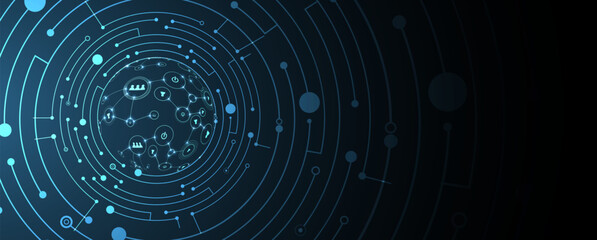Abstract digital artificial intelligence with technology background in blue virtual cyberspace concept