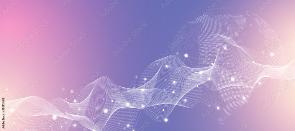 Poster Abstract tech network connection dots. Digital technology and big data analysis background. White background with plexus lines. Geometric background with abstract mesh