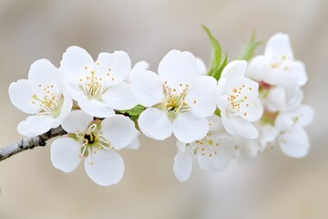 Obraz premium Delicate White Cherry Blossom Flowers Close Up Macro Photography